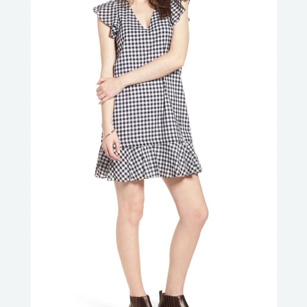Madewell Black and White V-Neck Sundress with Flutter Sleeves